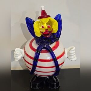 Murano Glass Clown Large Red And White Striped Belly